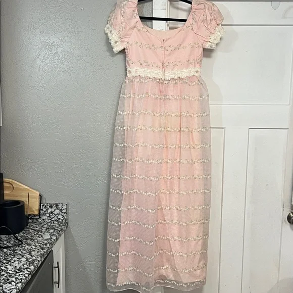 VINTAGE WOMENS REGENCY SWISS DOT LONG MAXI DRESS WITH PUFF SLEEVES SMALL - Picture 6 of 17